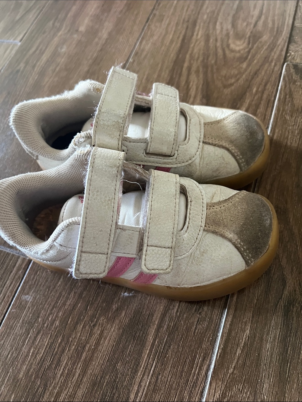 adidas Kids White and Pink Velcro Sneakers with Gum Sole
